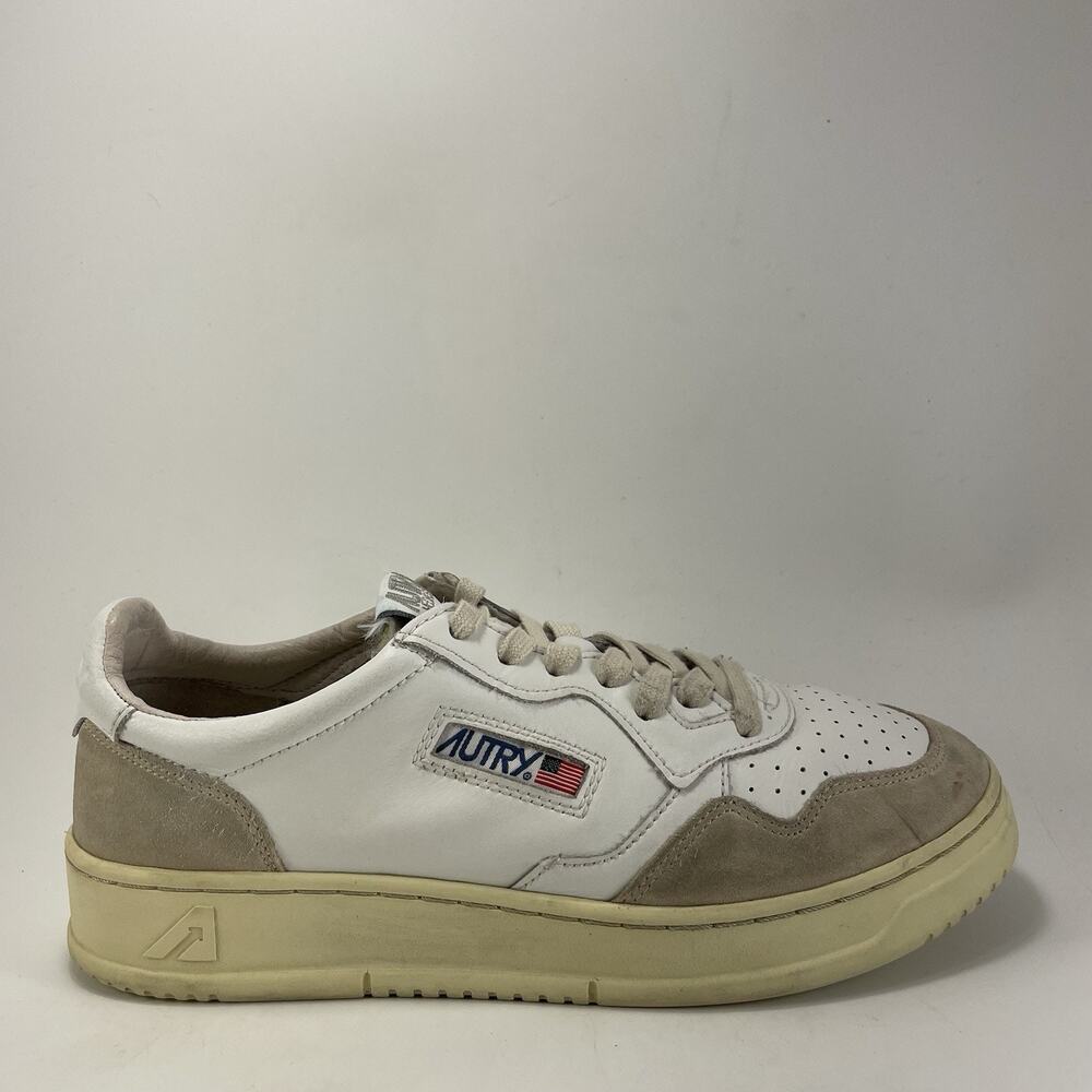 Autry Medalist Low Sneakers White Leather Beige Suede Mens Size 42 US 9 Retro